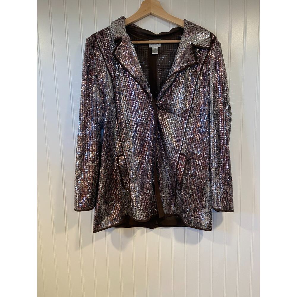 Chicos Blazer Women Size 1 (M) Sequin Snake Print Belt Pockets Longline Collar